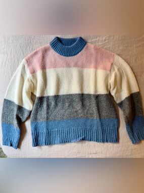 Rebecca Minkoff Colorblock Turtleneck Sweater - Pink, Cream, Gray & Blue
